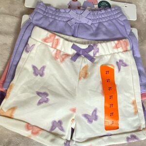Girls 4 Piece Butterfly Print Shorts Set with Lavender and Cream